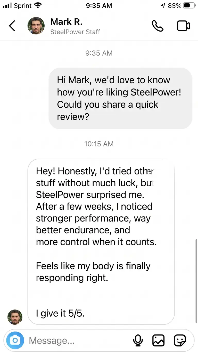 Review by Mark R. from Texas. He noticed much more control and better endurance.