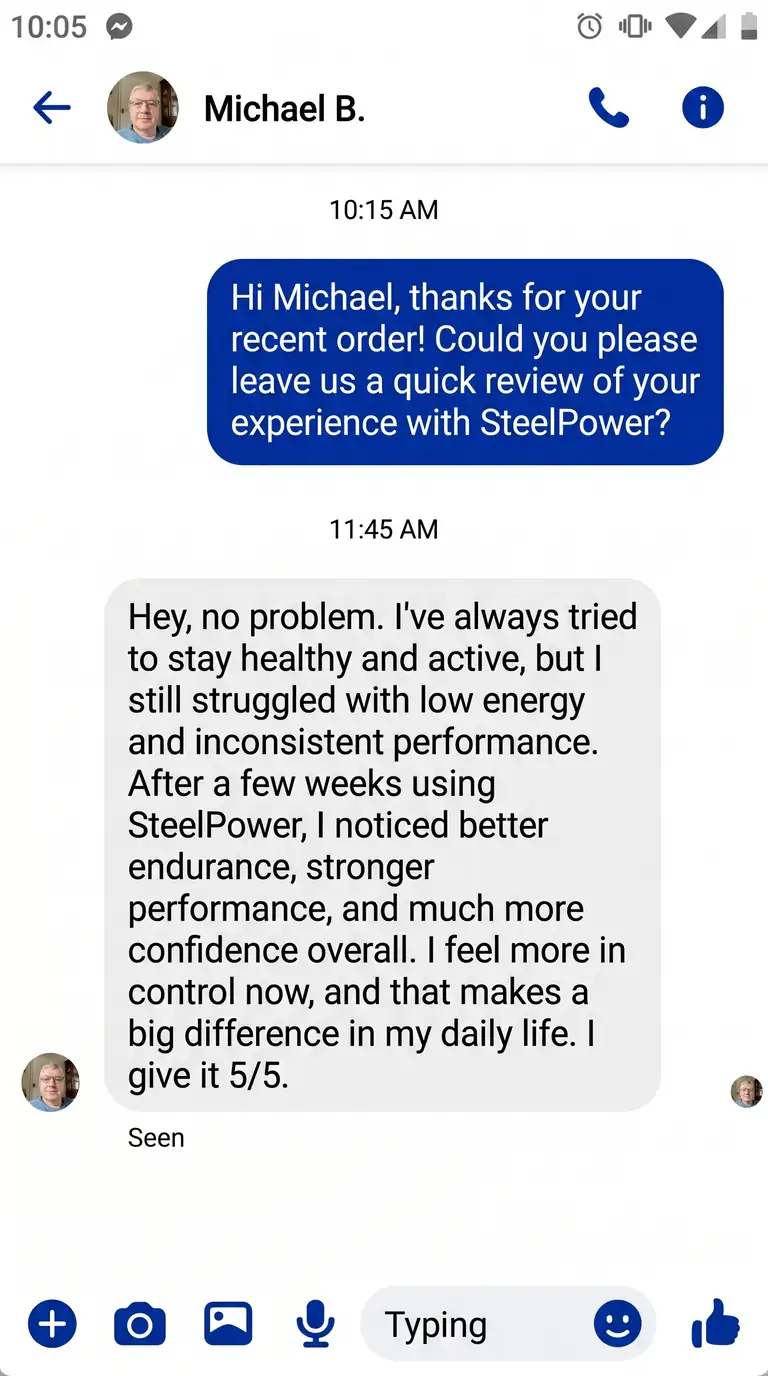 Review by Michael B. from Ohio. He noticed improved confidence and daily energy.